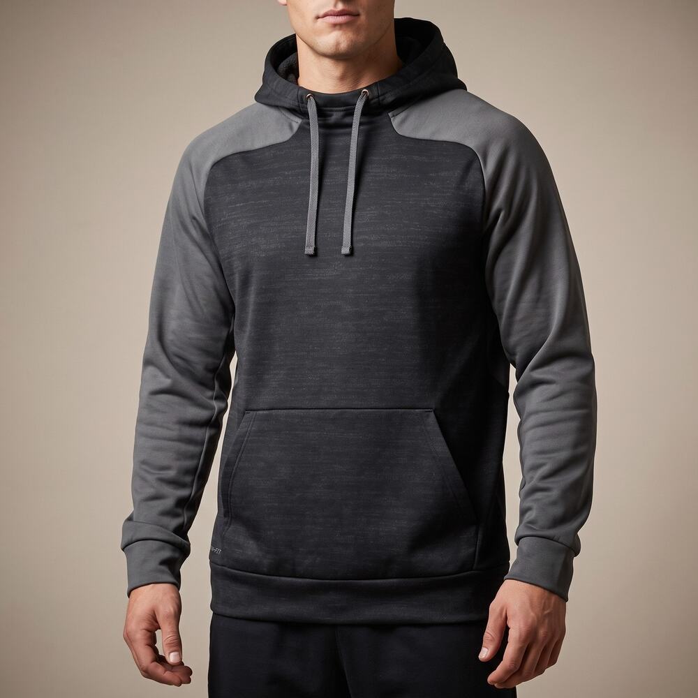 Nike Men's Therma-Fit Hoodie Heathered Fleece Pullover Black Grey Large